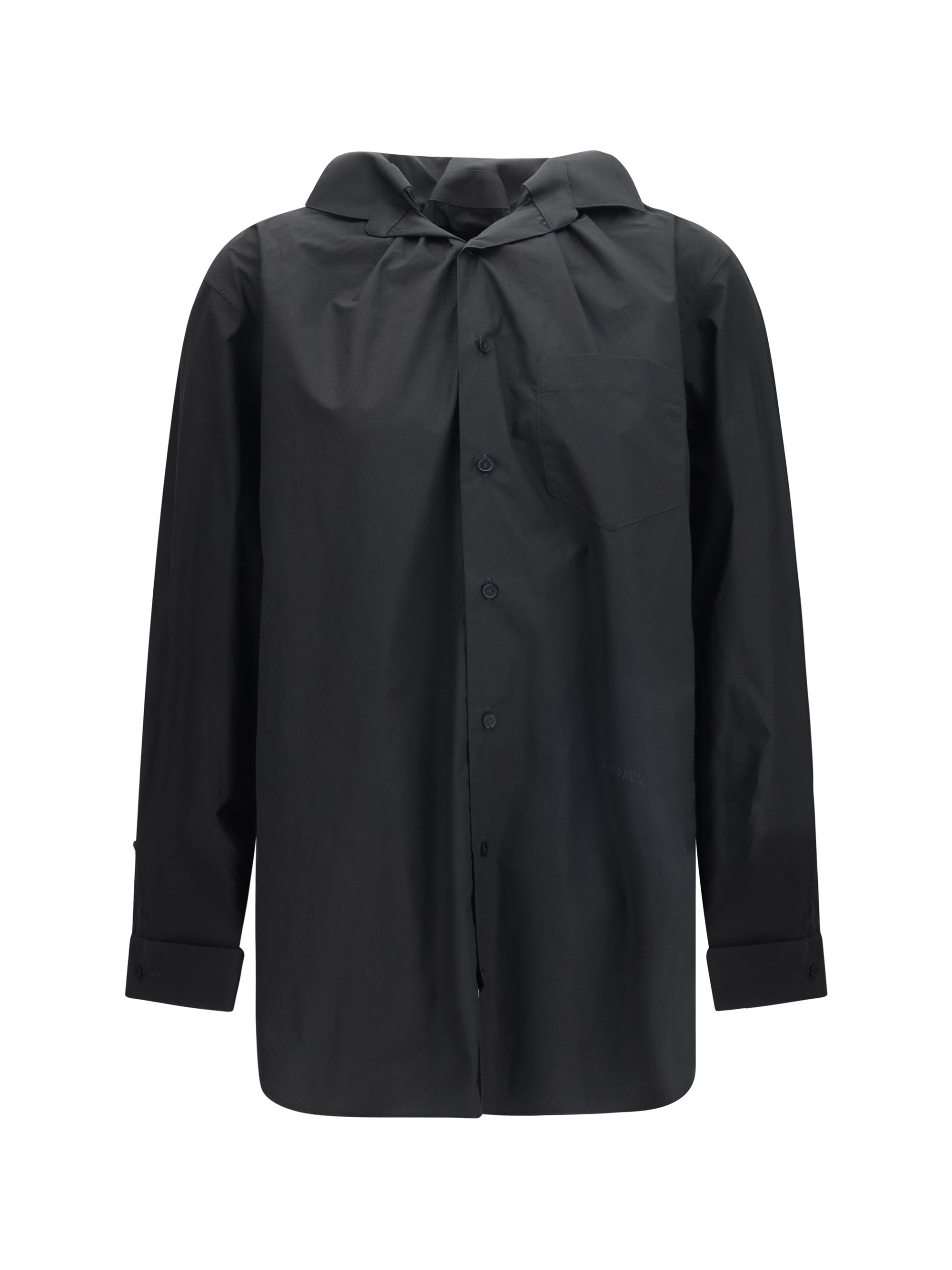 Alainpaul Elasticated Collar Cotton Shirt — Black