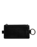 Men's Black Horse Leather Lanyard Logo Card Holder Wallet