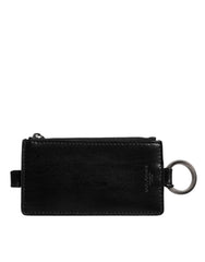 Men's Black Horse Leather Lanyard Logo Card Holder Wallet