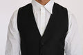 Men's Black Solid Wool Silk Waistcoat Vest Clothing