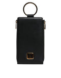 Women's Black Leather Logo Plaque Neck Strap Card Coin Wallet
