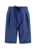 Brunello Cucinelli Linen and Merino Wool Chevron Bermuda Shorts — Blue