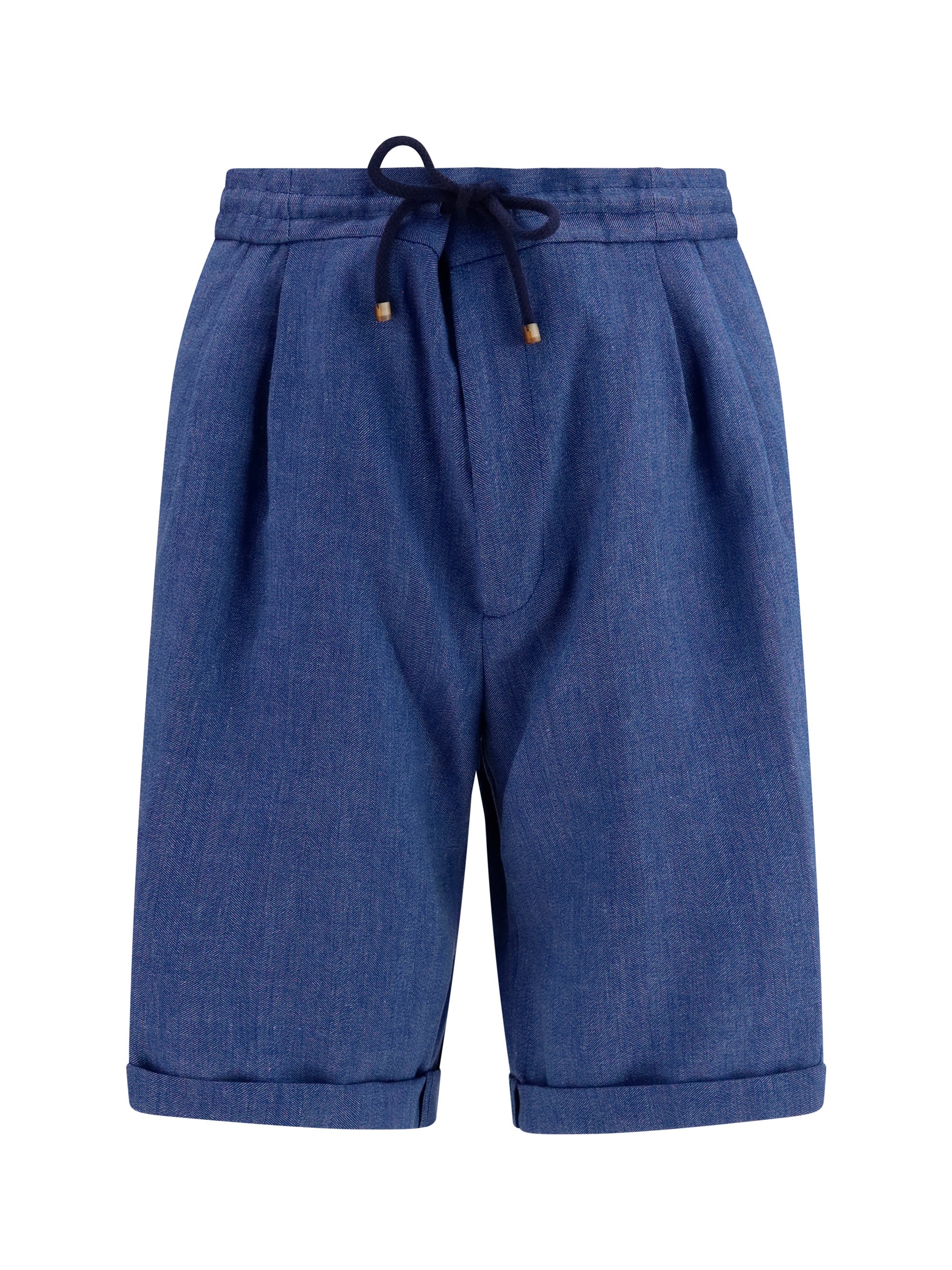 Brunello Cucinelli Linen and Merino Wool Chevron Bermuda Shorts — Blue