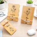 Personalizada de nacimiento de flores de bambú portátil desmontable soporte del teléfono Ipad titular con el nombre de escritorio organizador de uso diario regalo de cumpleaños para las mujeres