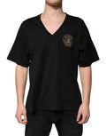 Men's Black Cotton Logo Vneck Short Sleeve T-Shirt