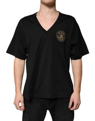 Men's Black Cotton Logo Vneck Short Sleeve T-Shirt