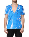 Men's Blue Cotton V-Neck Short Sleeves T-Shirt