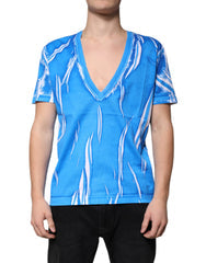 Men's Blue Cotton V-Neck Short Sleeves T-Shirt
