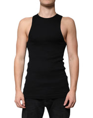 Men's Black Cotton Sleeveless Round Neck Tank T-Shirt