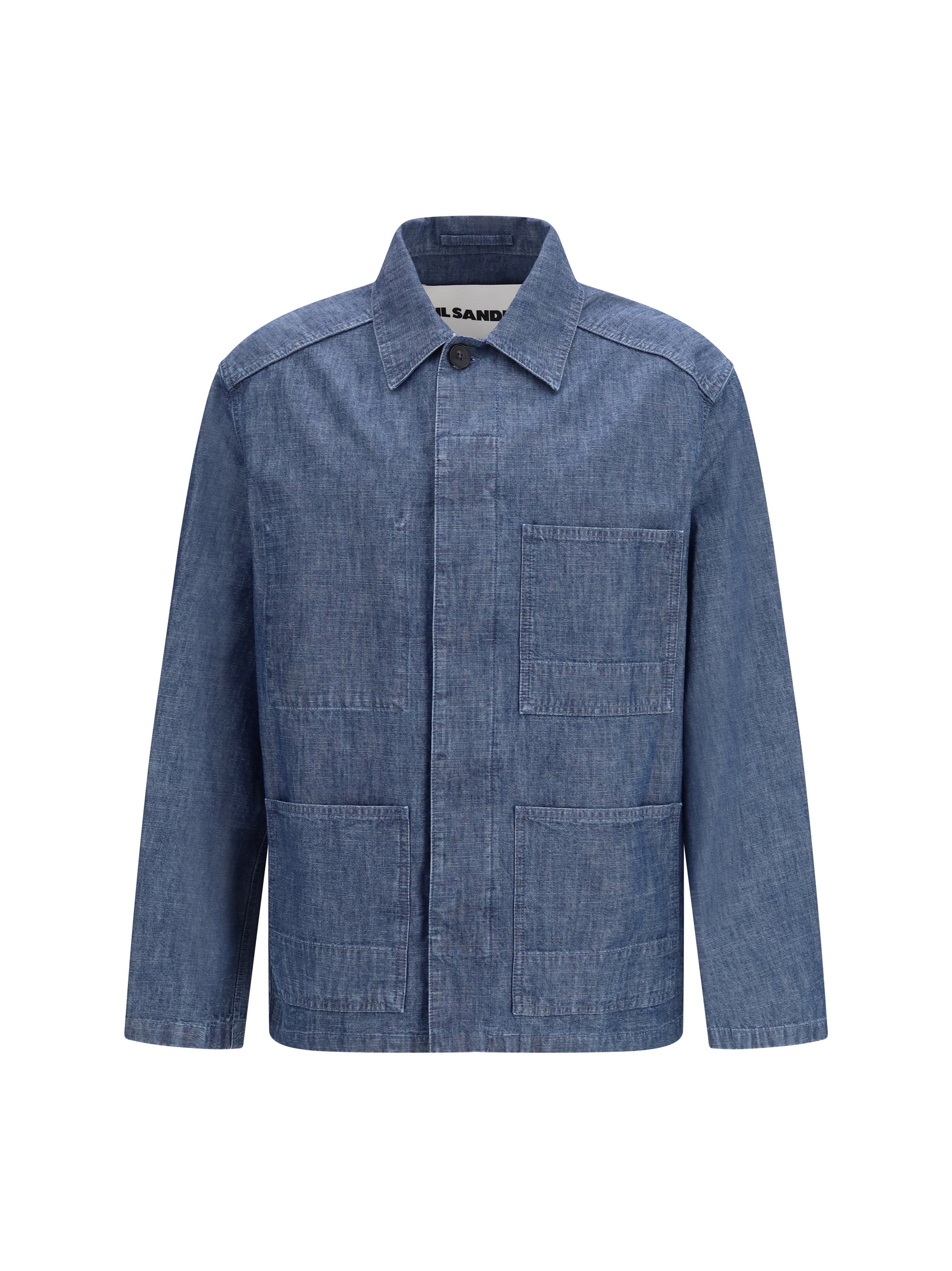 Jil Sander Patch-Pocket Chambray Overshirt — Blue