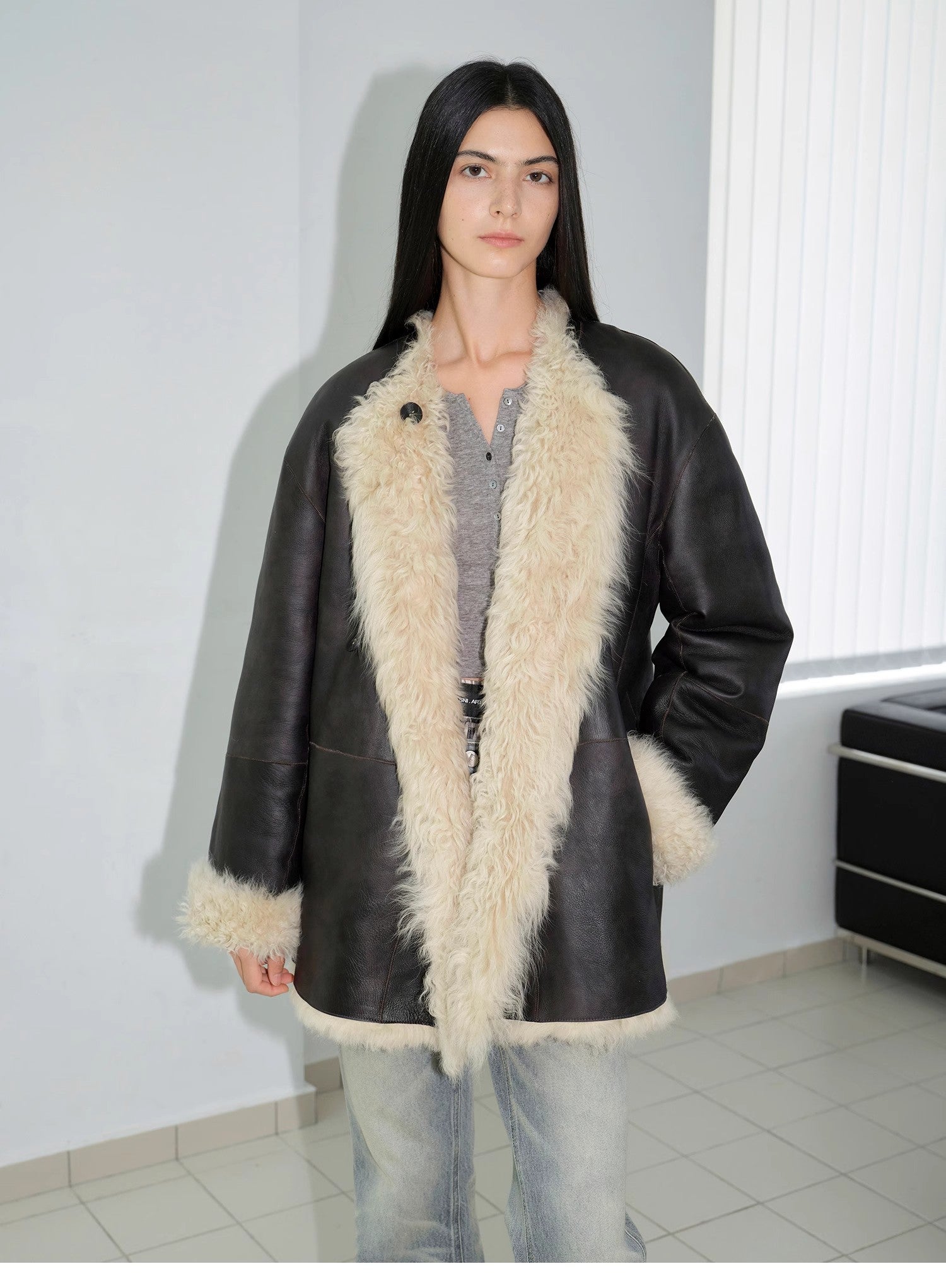 Double-sided Fantasy simple elegant casual double-sided Tuscan wool sheepskin fur coat for women