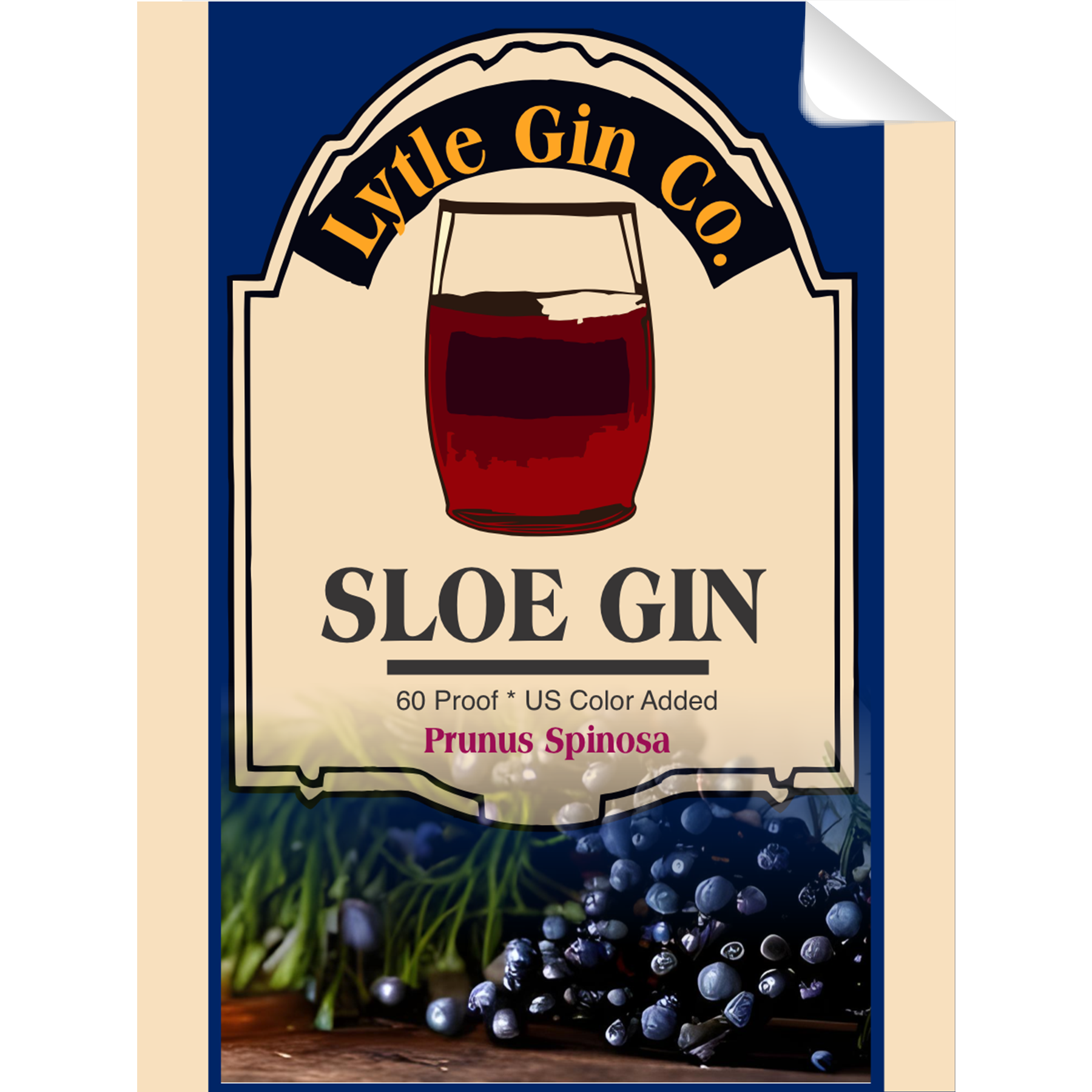 Sloe Gin Label Single Self Adhesive Label - License and Royalty Free for Film Use By Prop Money Inc.