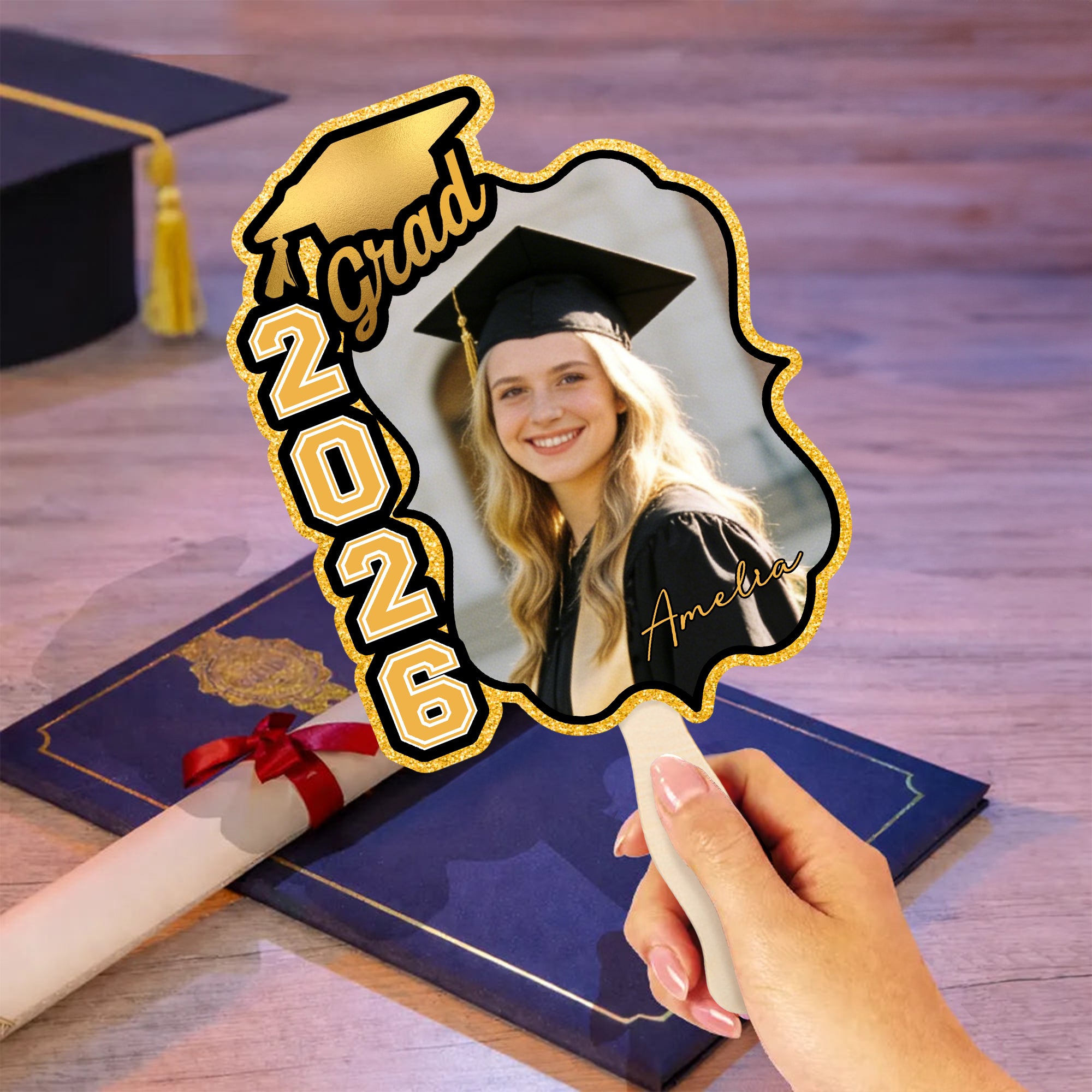 Abanico de Graduación Personalizado con Nombre Regalo de Graduación para la Clase de 2026