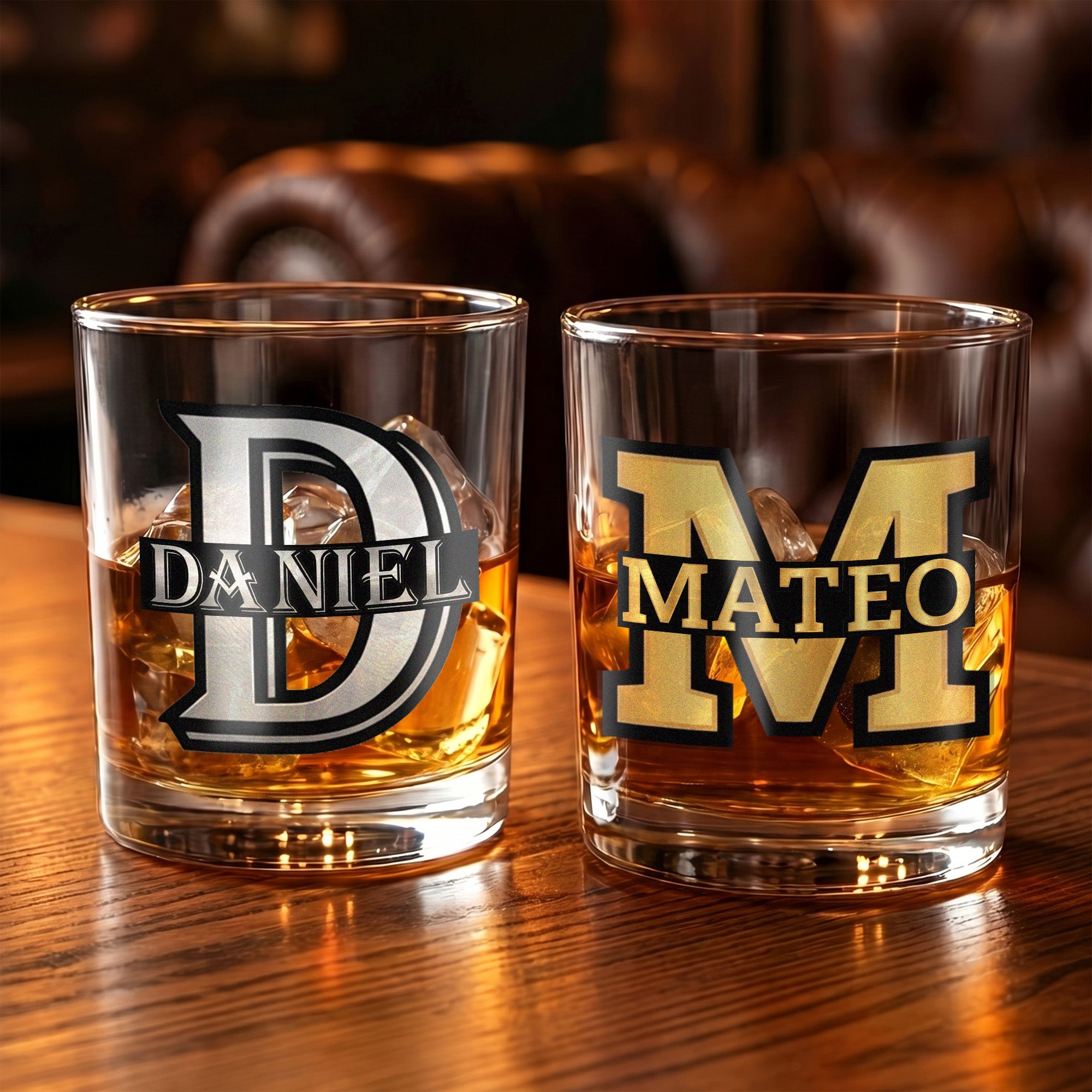 Vaso de whisky Old Fashioned de 10 oz personalizado con iniciales en color metalizado y nombre Regalo de cumpleaños del Día del Padre para papá Hombre Entusiasta del whisky