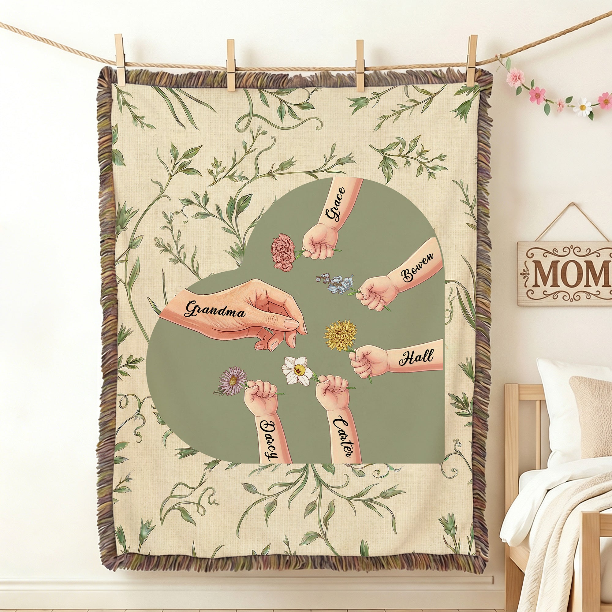 Manta personalizada de borlas con nombre para el día de la madre, regalo de cumpleaños para la abuela.