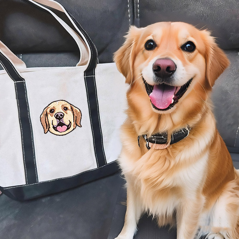 Bordado Personalizado 1-4 Perro Gato Mascota Retrato Fotos Lienzo Grande Bolsa Tote Regalo de Cumpleaños para Mamá Amantes de las Mascotas