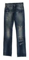 Women's Blue Wash Torn Cotton Straight Fit Jeans Clothing