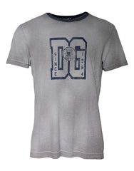 Men's Gray Logo Print Cotton Crew Neck T-Shirt