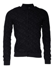 Men's Silk Logo-Jacquard Cardigan Black Clothing