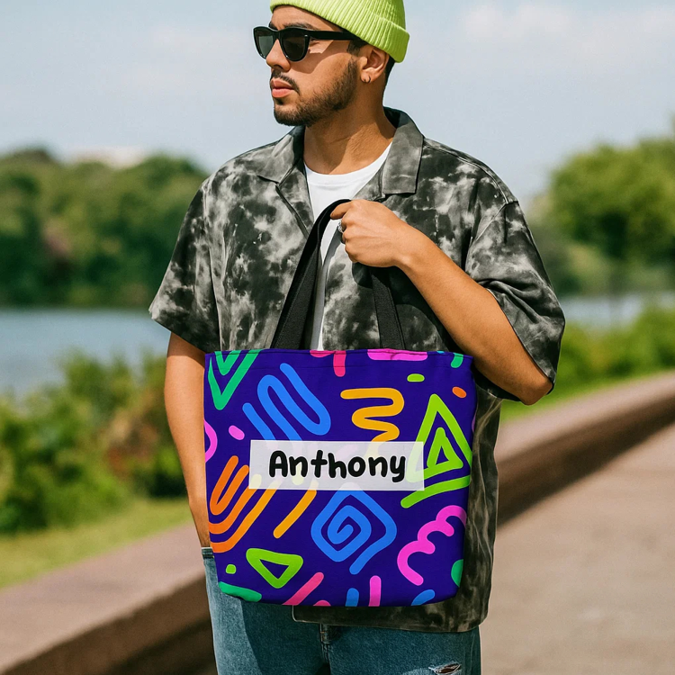 Personalizada Graffiti Abstracto Bolsa de Lona Grande con Nombre Viaje Uso Diario Regalo de Cumpleaños para Hombre Mujer Artista