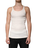 Men's Off White Cotton Sleeveless Round Neck Tank T-Shirt