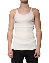 Men's Off White Cotton Sleeveless Round Neck Tank T-Shirt