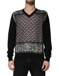 Men's Logo-Patterned Wool And Silk Sweater Black Virgin