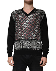 Men's Logo-Patterned Wool And Silk Sweater Black Virgin