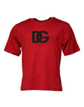 Men's Red Logo Print Cotton Crew Neck T-Shirt Black And
