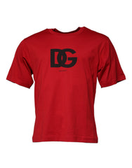 Men's Red Logo Print Cotton Crew Neck T-Shirt Black And