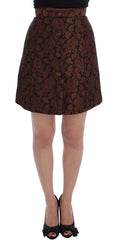 Women's Brown Floral Brocade Mini Bubble Skirt Cotton