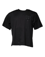 Men's Black Dg Logo Print Cotton Crew Neck T-Shirt