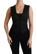 Women's Black Lace Waistcoat Slim Vest Silk Top