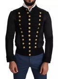 Men's Black Button Embellished Military Jacket Clothing