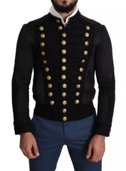 Men's Black Button Embellished Military Jacket Clothing