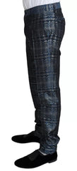 Men's Blue Silver Shiny 2 Piece Slim Gold Suit Polyester