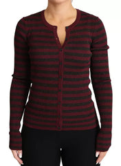 Women's Striped Viscose Cardigan Red Polyester Clothing