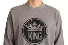 Men's Crown King Logo Print Sweatshirt Gray Cotton Sweatshirts