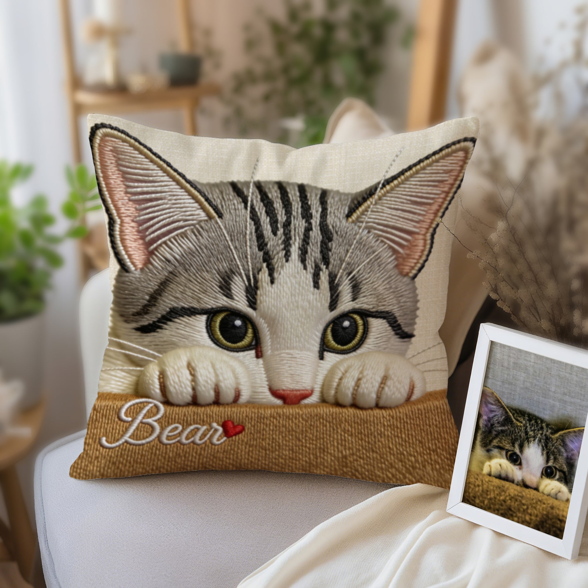 Personalizada mascota foto imitación bordado diseño suave almohada cubierta con el nombre de la casa sofá decoración memorial cumpleaños regalo para los dueños de mascotas