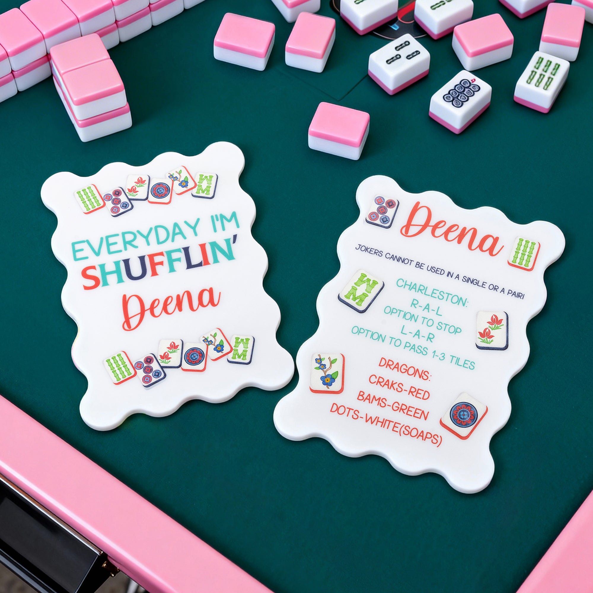 Mezclador de fichas de Mahjong personalizado en 3D y multicolor con nombre Juego de 2 accesorios de Mahjong Regalo de cumpleaños para jugador de Mahjong