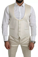 Men's Beige Wool Crème 3 Piece Sicilia Shawl Suit