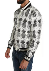 Men's White Black Pineapple Bomber Coat Jacket Polyester Clothing