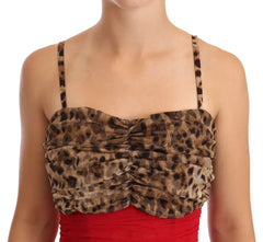 Women's Brown Leopard Red Tulle Sheath Midi Dress Cotton Nylon Elastane Silk