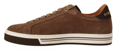 Brown Suede Logo Low Top Sneakers Men Shoes Leather