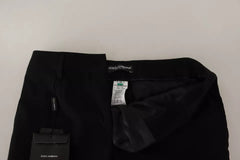 Women's Black White Stripes Wool Tapered Pants And Virgin Silk Elastane