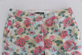 Women's White Pink Floral Brocade Pants Polyamide