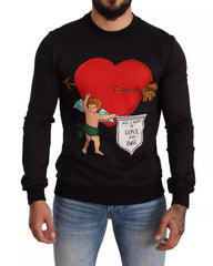 Men's Black Cupid Print Hoodie Sweatshirt Sweater Cotton Clothing