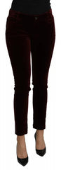 Women's Bordeaux Velvet Stretch Slim Fit Pants Cotton