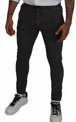 Men's Gray Chevron Viscose Skinny Pants Black Nylon Elastane