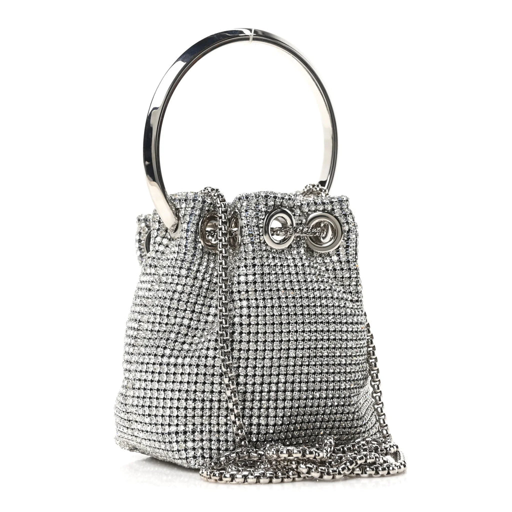 Jimmy Choo Satin Crystal Embellished Micro Bon Bon Bag Silver